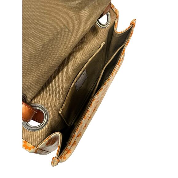 Orla Kiely Coated Canvas Tote Shoulder Leather Handle Bag Yellow Retro Daisy - Picture 3 of 13